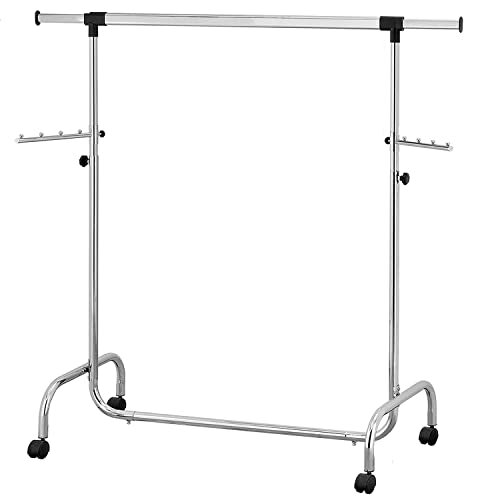 Tatkraft Falcon Sturdy and Big Clothes Rack on Wheels, Extendable Length (106-179 cm) and Height (137.5-187.5 cm), Easy to Assemble, Chromed Steel